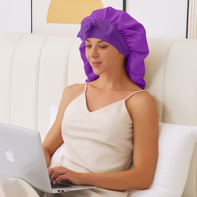 Supaze Long Satin Bonnet for Sleeping, Satin Lined Braid Bonnet with Elastic Band, Adjustable Long Strap Bonnets for Women Braids Dreadlock Curly Hair - Image 3